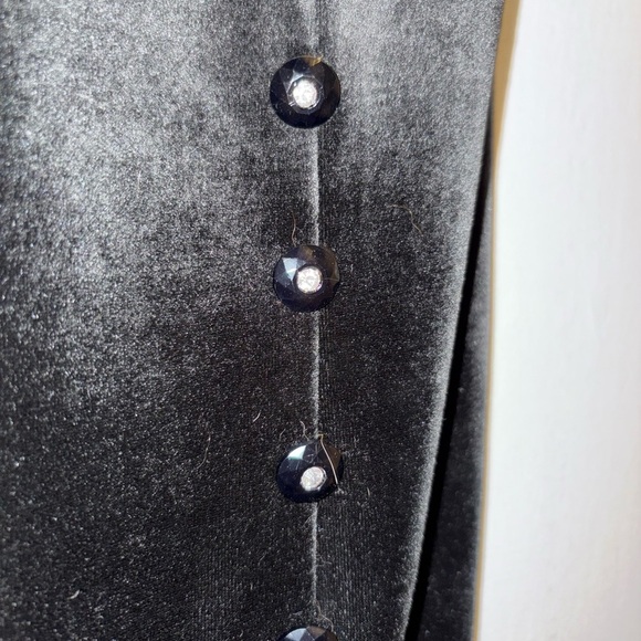 Betsy’s Things Vintage Elegant Black Velvet Dress with Slit and Vintage Buttons - Picture 3 of 4